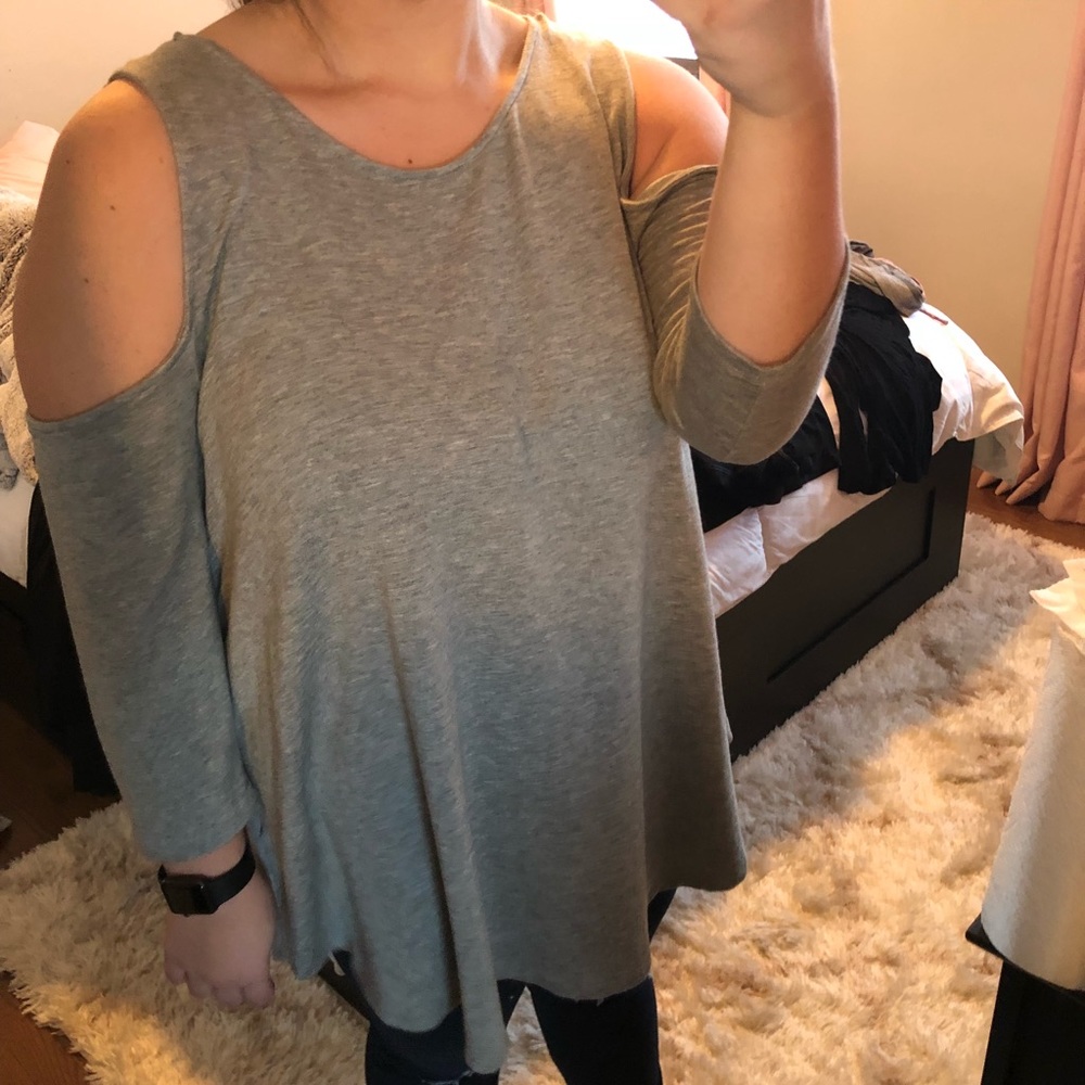 Grey cold shoulder top